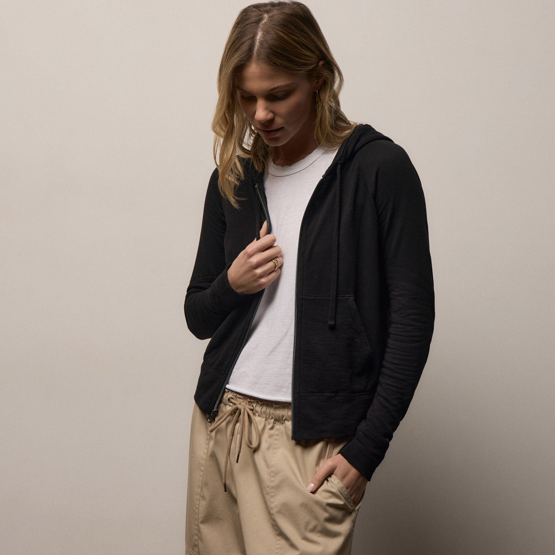 Vintage French Terry Zip Up Hoodie in Black | James Perse Los Angeles