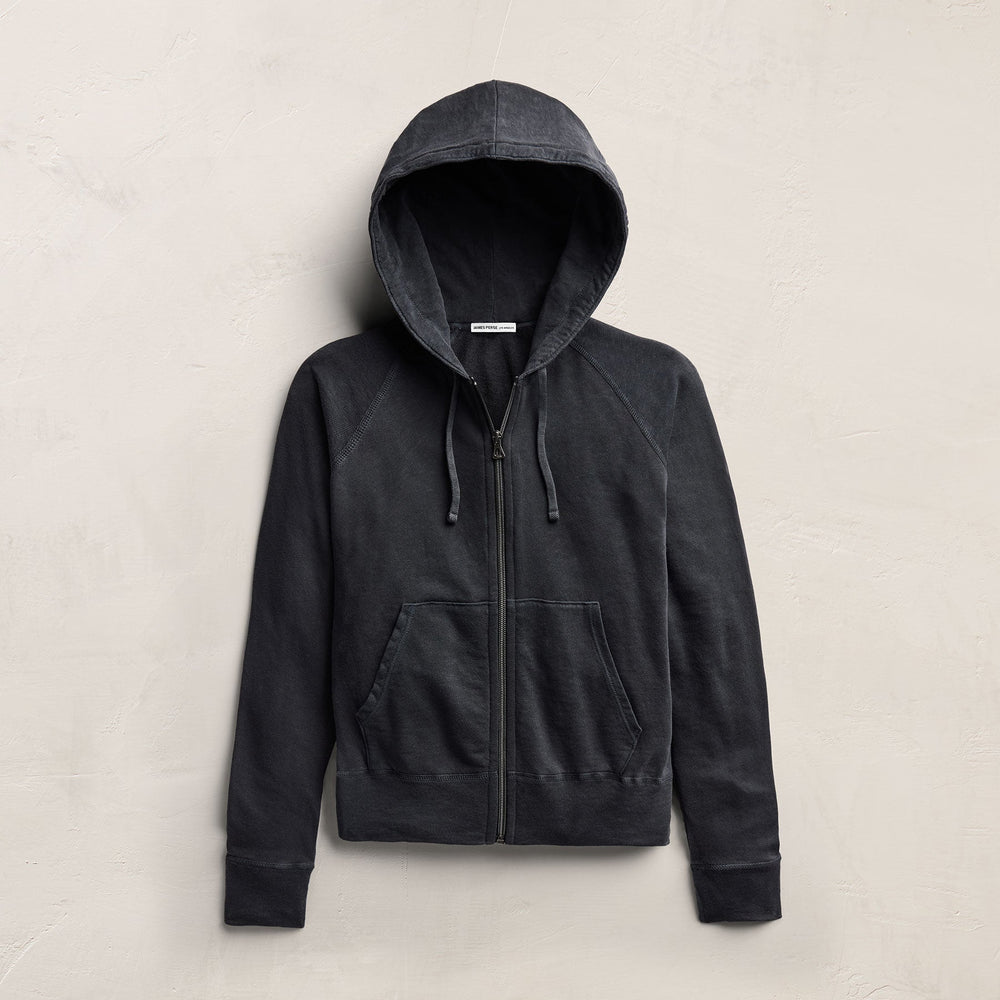 Vintage French Terry Zip Up Hoodie - Blue Noir Pigment
