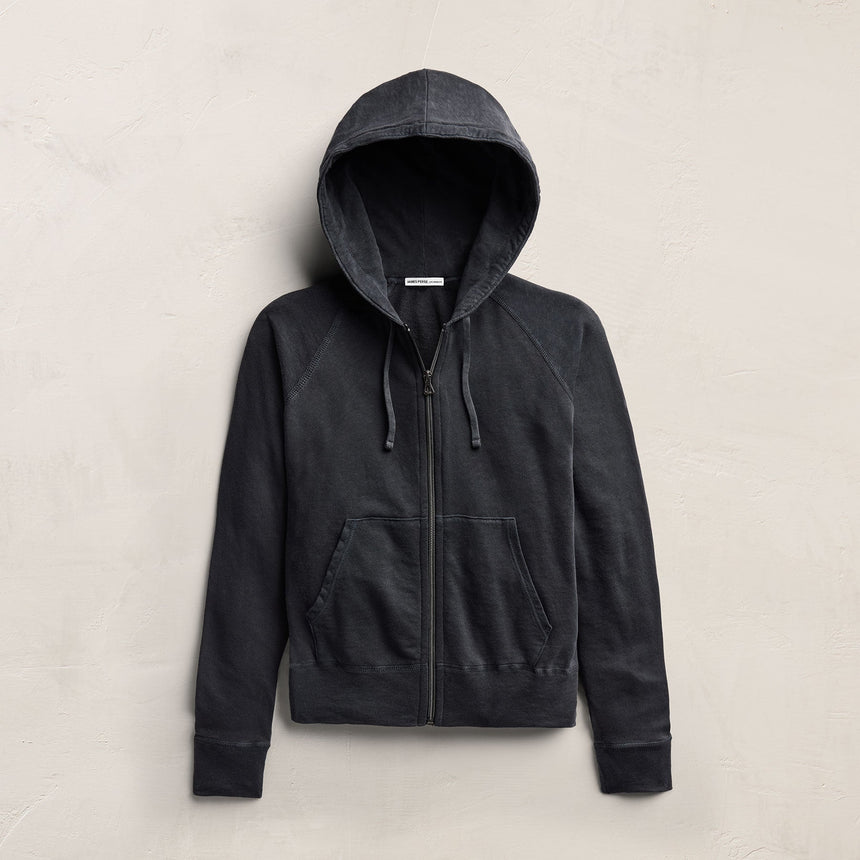 Vintage French Terry Zip Up Hoodie - Blue Noir Pigment