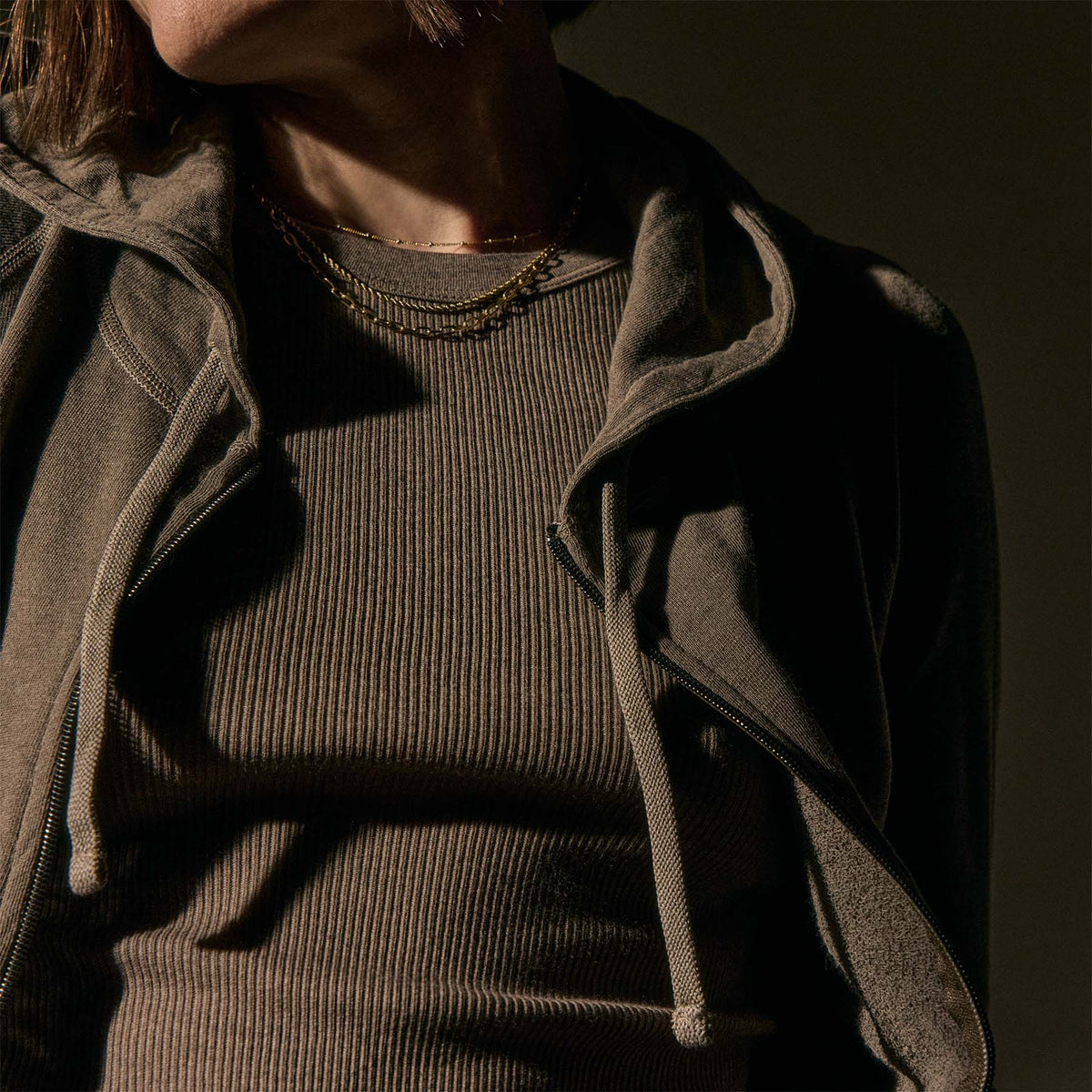 Vintage French Terry Zip Up Hoodie in Caribou Pigment | James Perse Los Angeles