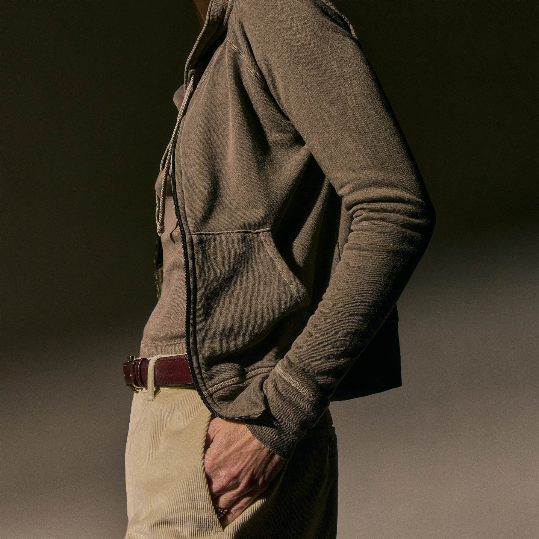 Vintage French Terry Zip Up Hoodie in Caribou Pigment | James Perse Los Angeles