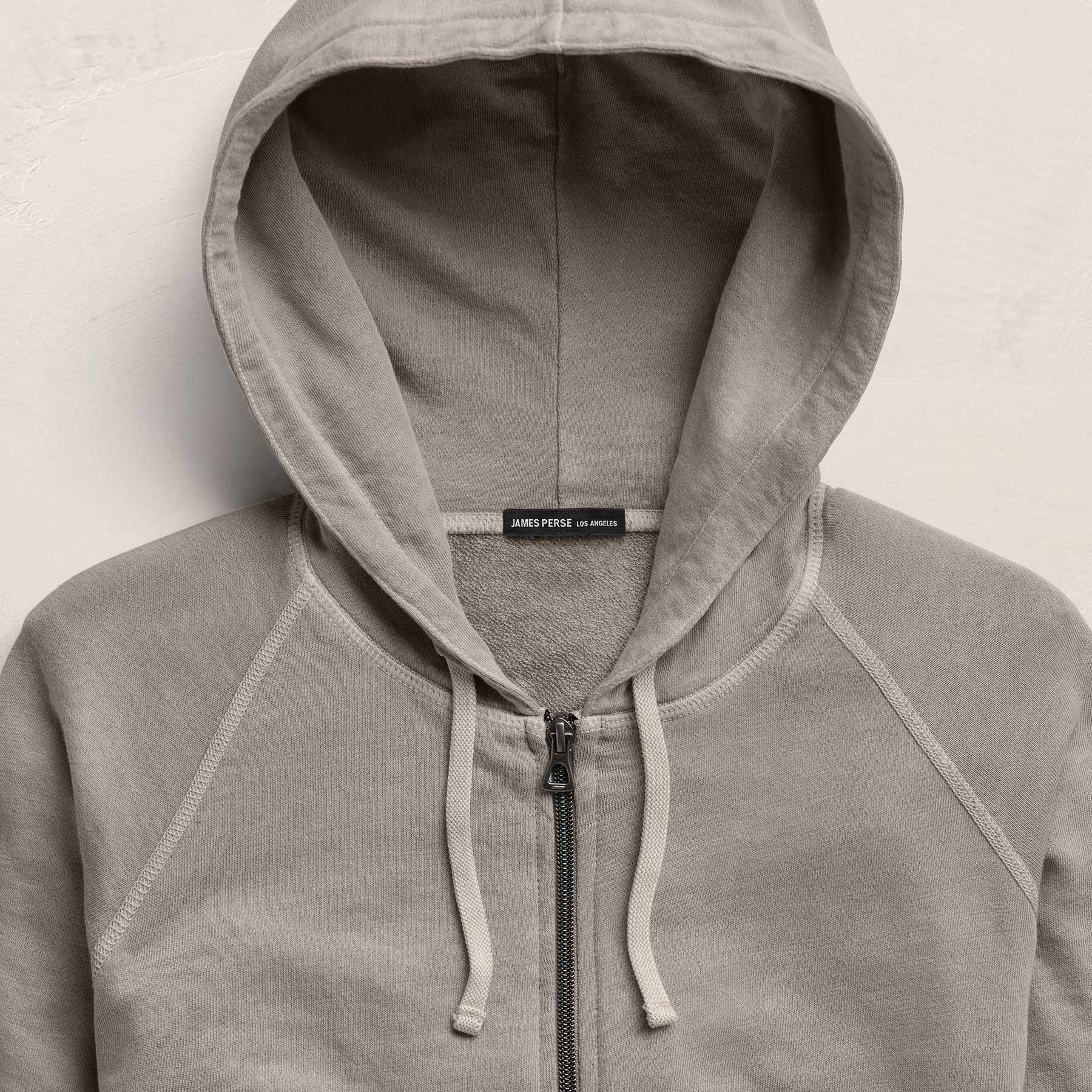 Vintage French Terry Zip Up Hoodie in Fog Pigment | James Perse Los Angeles