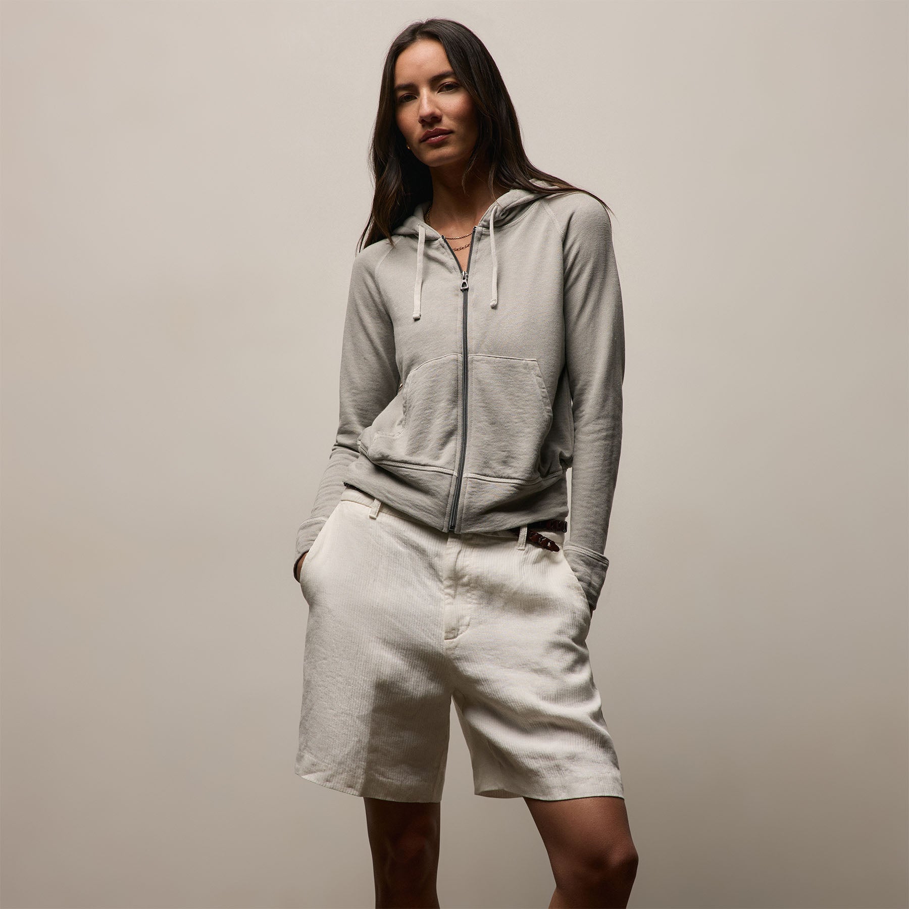 Vintage French Terry Zip Up Hoodie in Fog Pigment | James Perse Los Angeles