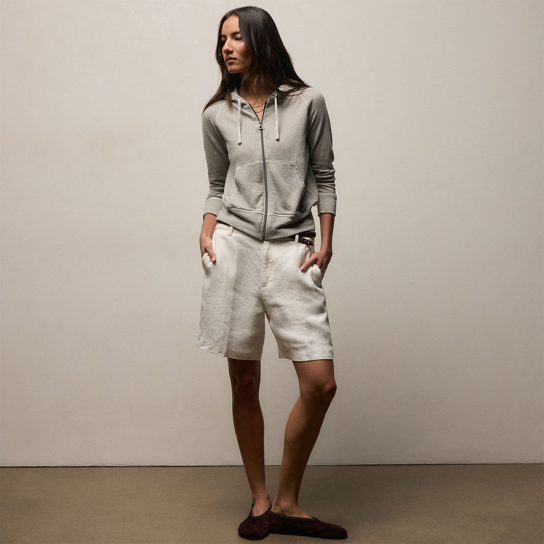 Vintage French Terry Zip Up Hoodie in Fog Pigment | James Perse Los Angeles