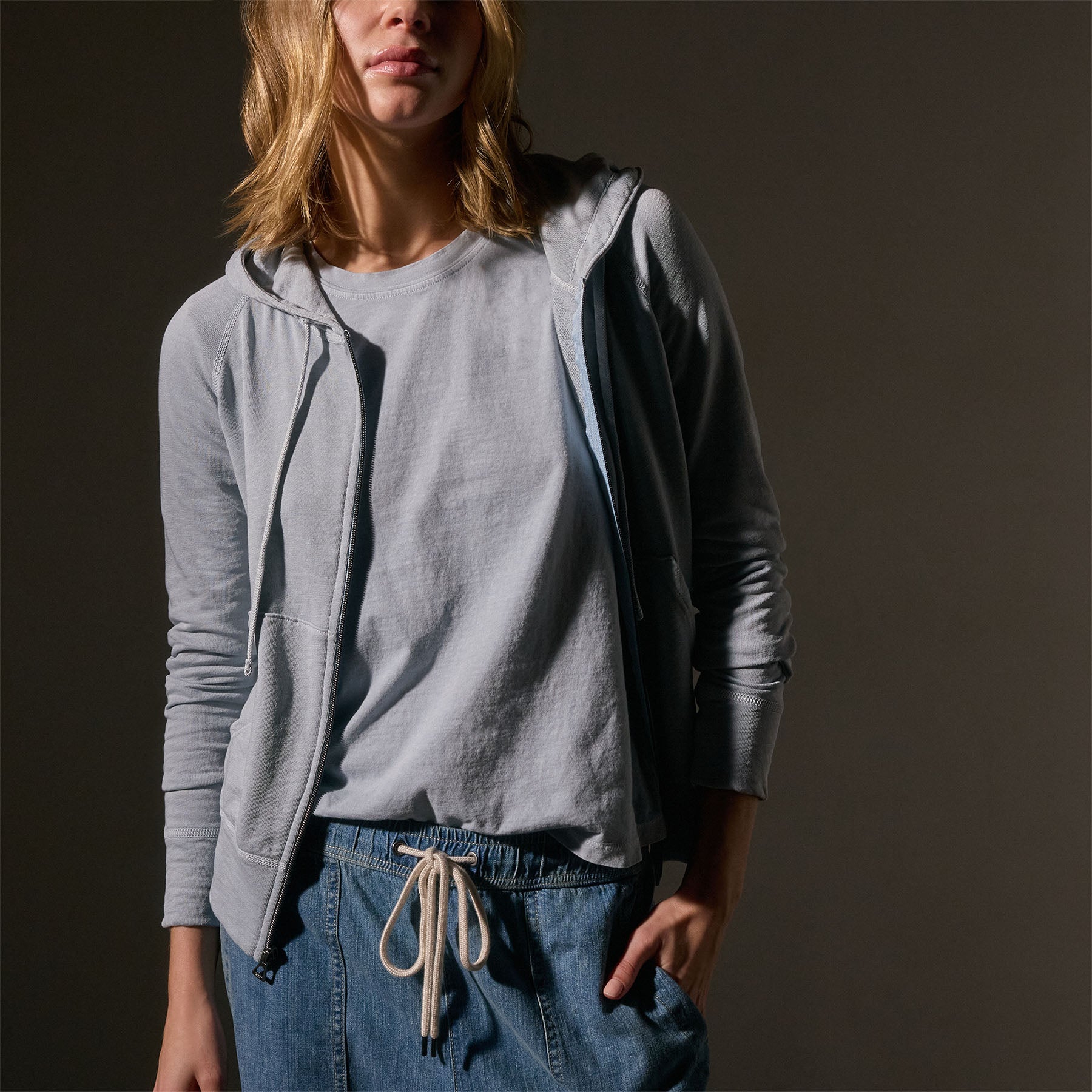 Vintage French Terry Zip Up Hoodie in Grey Glacier Pigment | James Perse Los Angeles