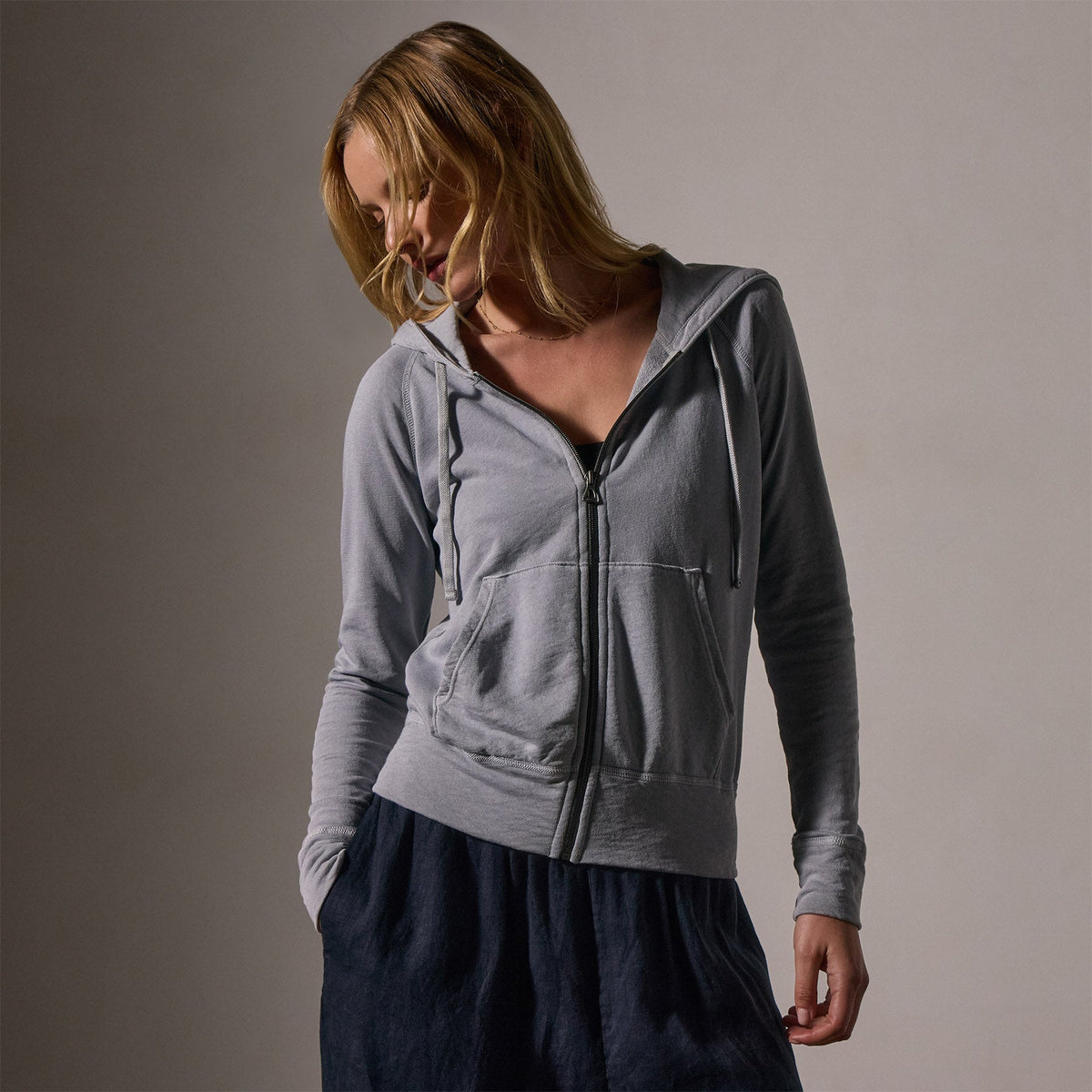 Vintage French Terry Zip Up Hoodie in Grey Sky Pigment | James Perse Los Angeles