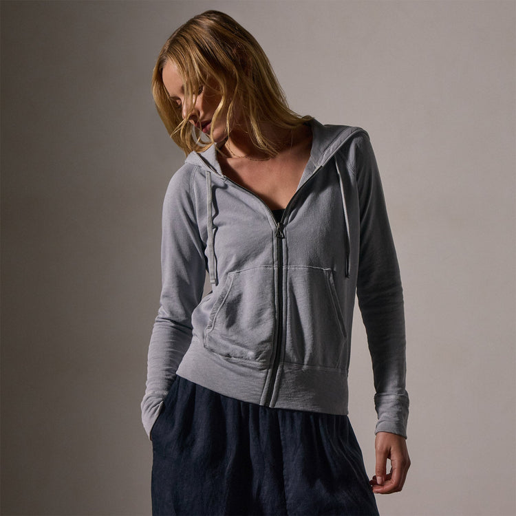 Vintage French Terry Zip Up Hoodie in Grey Sky Pigment | James Perse Los Angeles