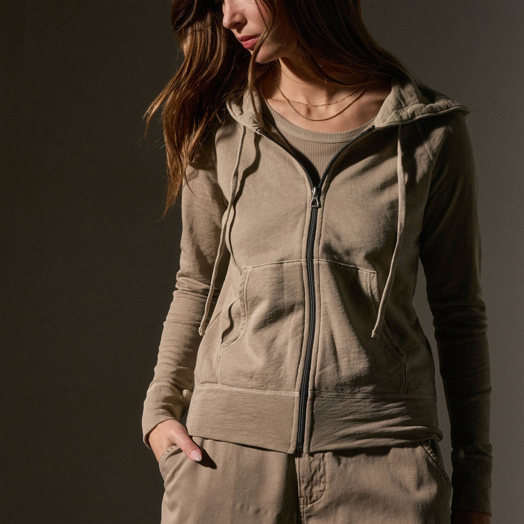 Vintage French Terry Zip Up Hoodie in Overcast Pigment | James Perse Los Angeles