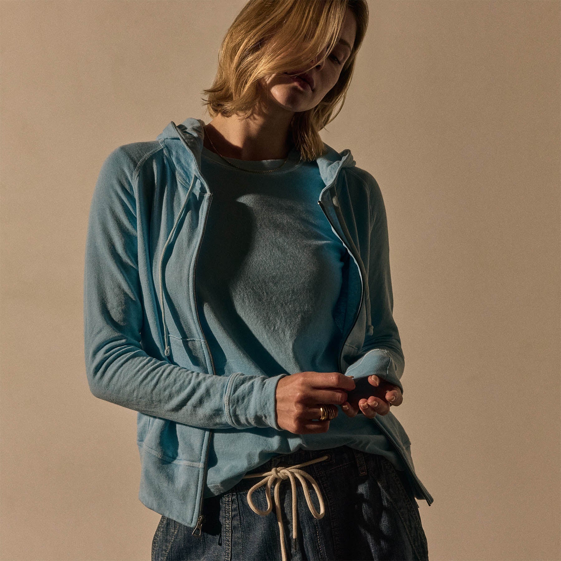 Vintage French Terry Zip Up Hoodie - Skipper Pigment | James Perse