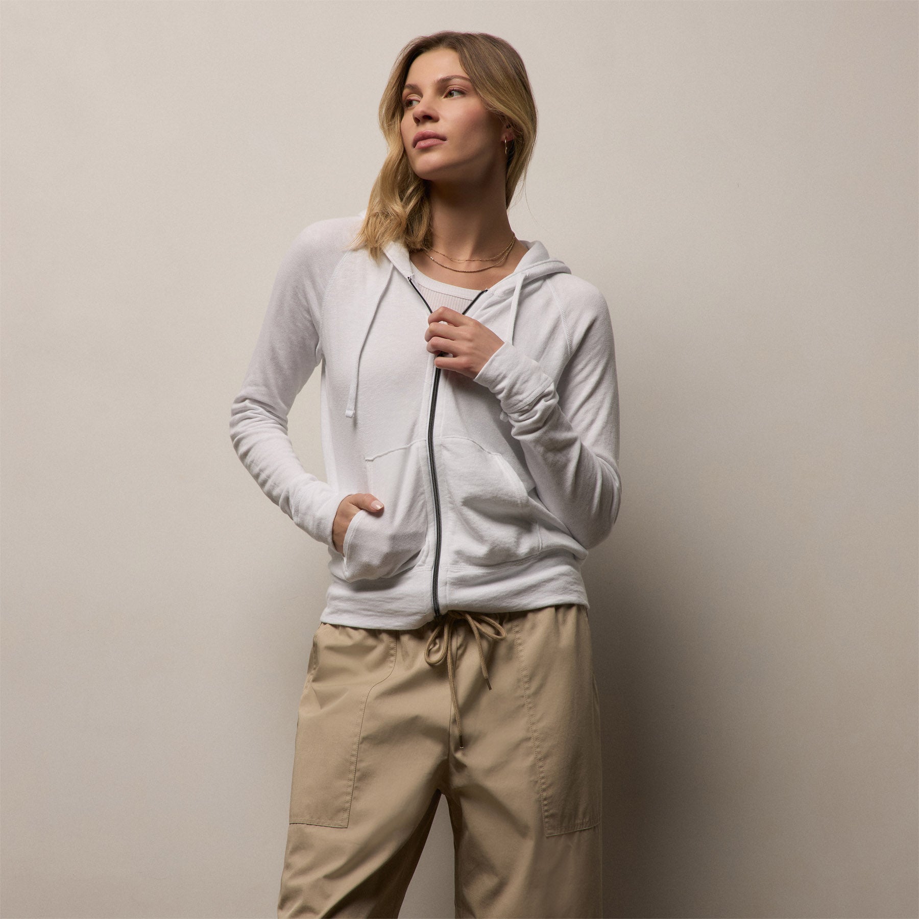 Vintage French Terry Zip Up Hoodie - White | James Perse Los Angeles