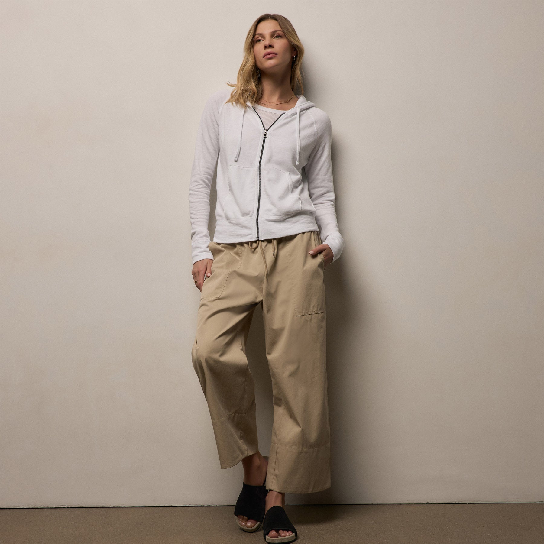 Vintage French Terry Zip Up Hoodie - White