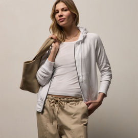 Vintage French Terry Zip Up Hoodie - White