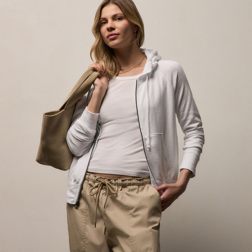 Vintage French Terry Zip Up Hoodie - White