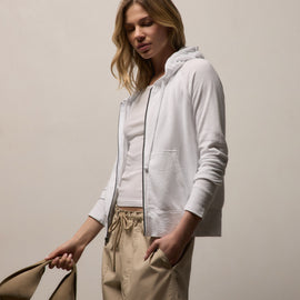 Vintage French Terry Zip Up Hoodie - White