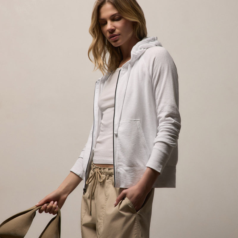 Vintage French Terry Zip Up Hoodie - White