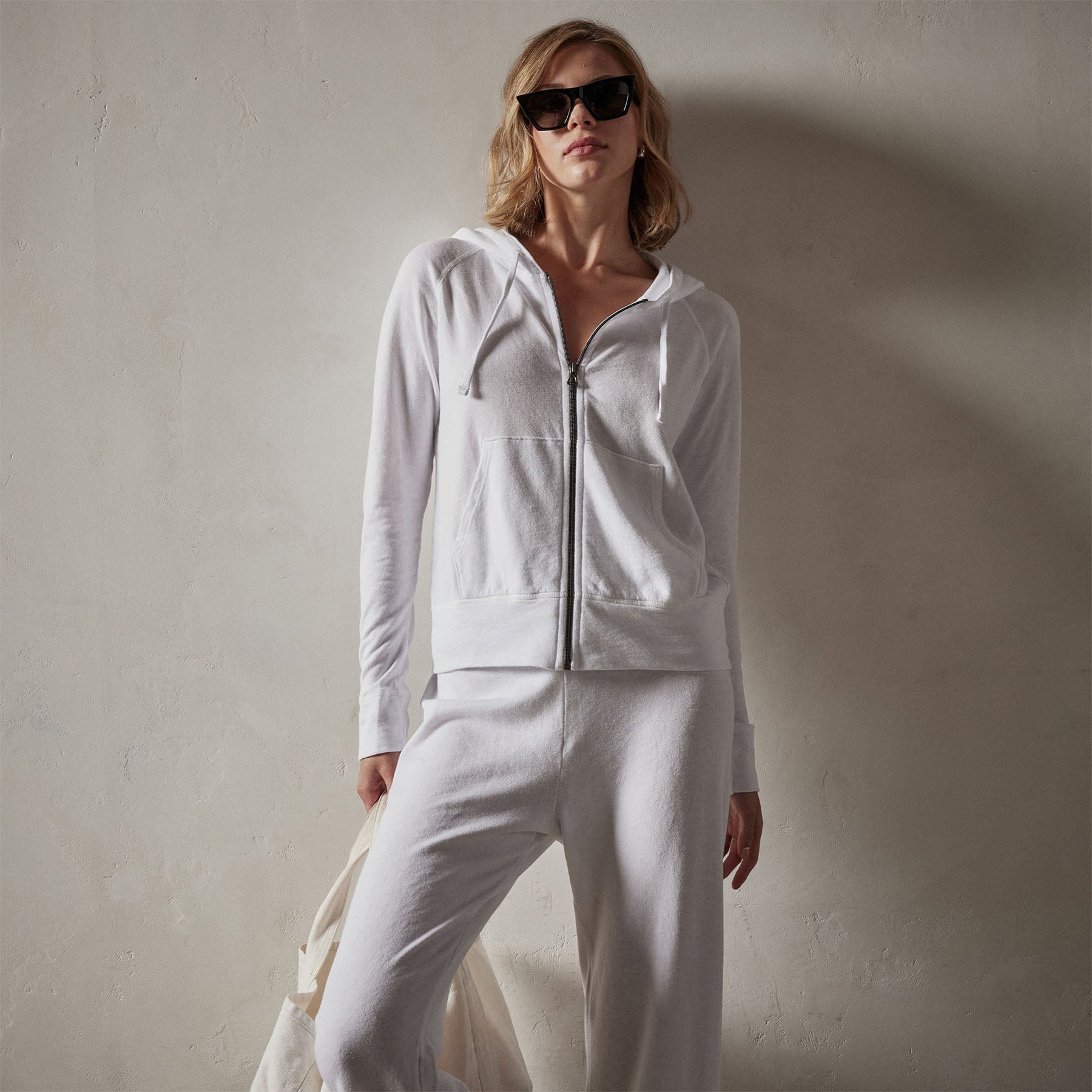 Vintage French Terry Zip Up Hoodie in White | James Perse Los Angeles