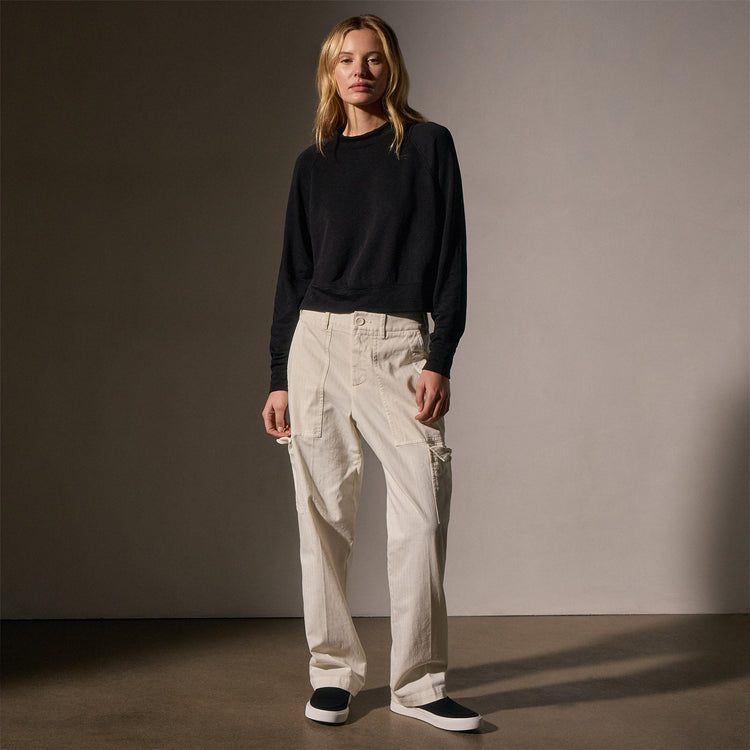 French Terry Cropped Mock Neck  in Black | James Perse Los Angeles