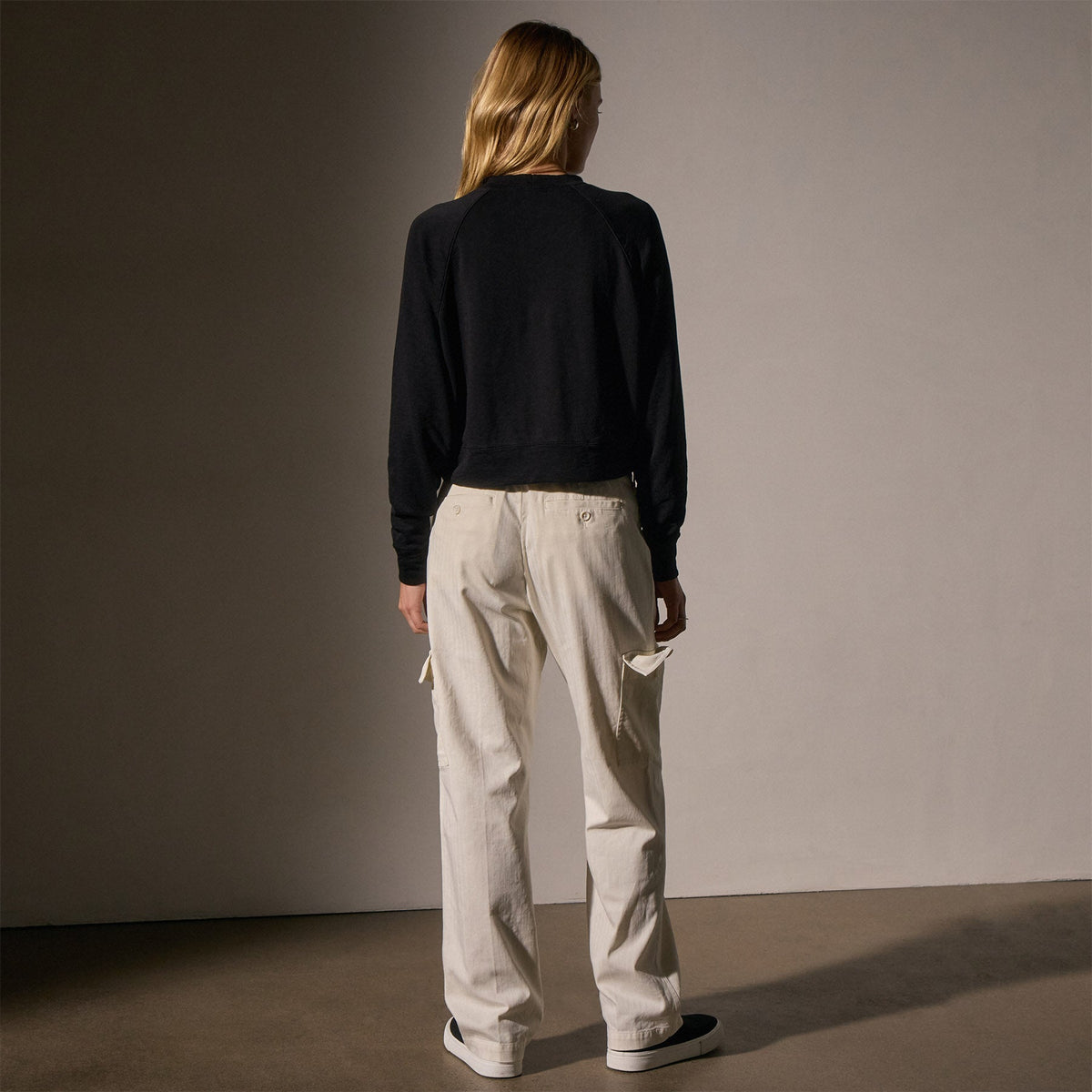 French Terry Cropped Mock Neck  in Black | James Perse Los Angeles