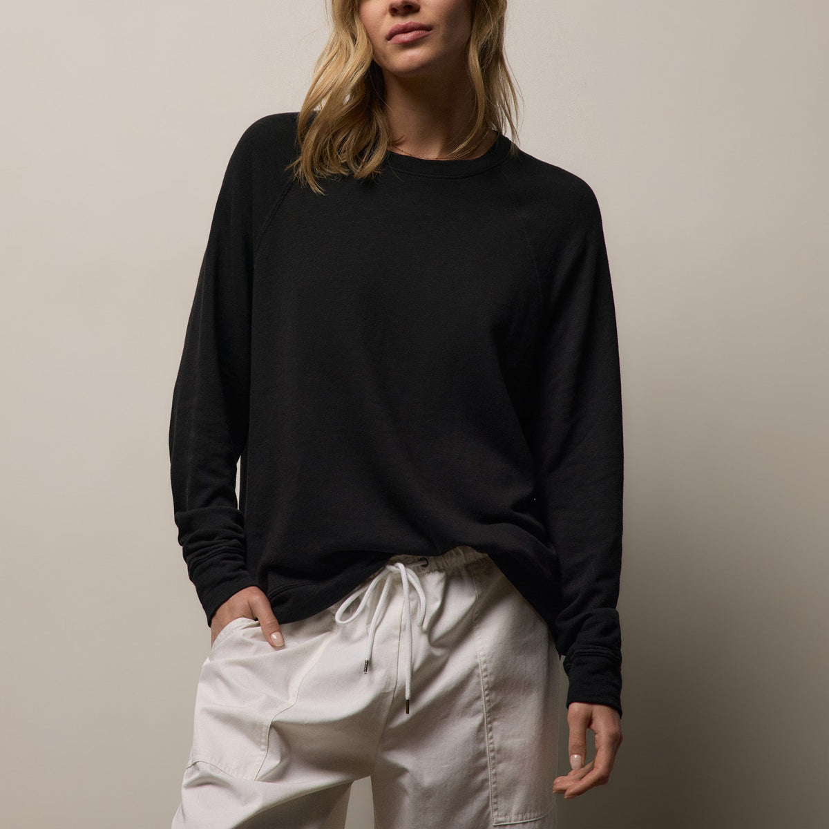 Vintage French Terry Relaxed Sweatshirt in Black | James Perse Los Angeles