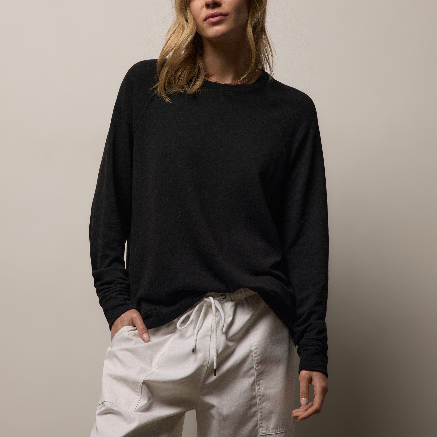 Vintage French Terry Relaxed Sweatshirt in Black | James Perse Los Angeles