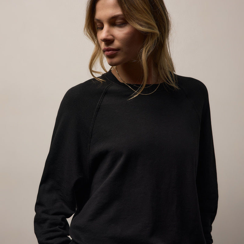 Vintage French Terry Relaxed Sweatshirt in Black | James Perse Los Angeles