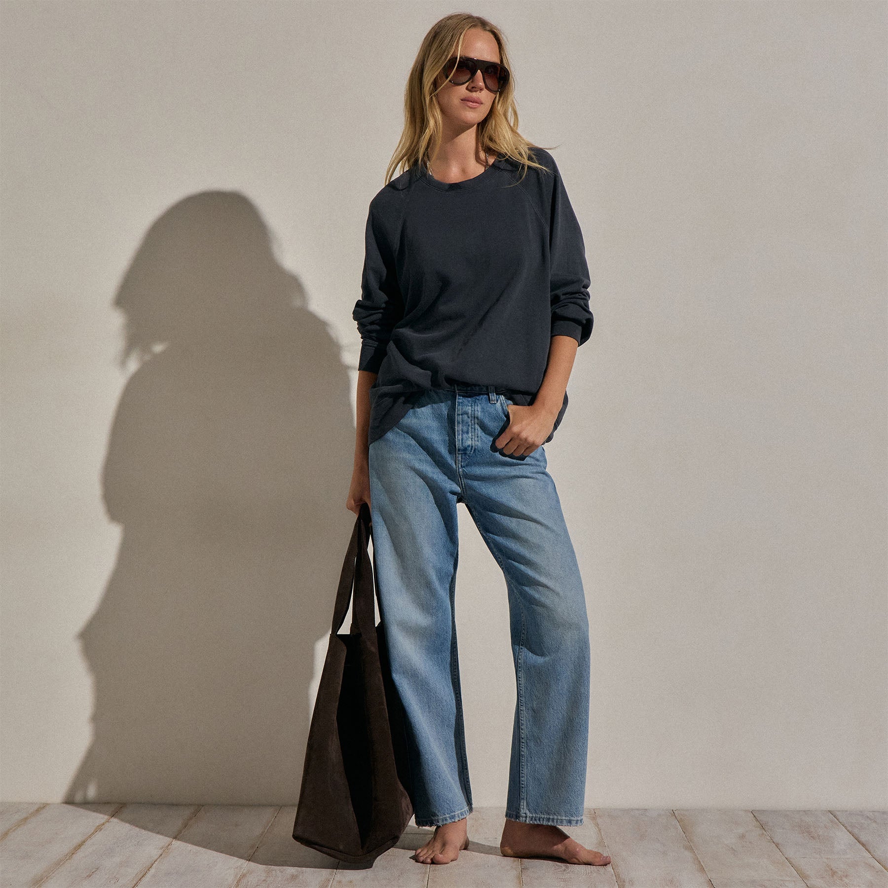 Vintage French Terry Relaxed Sweatshirt in Blue Noir Pigment | James Perse Los Angeles