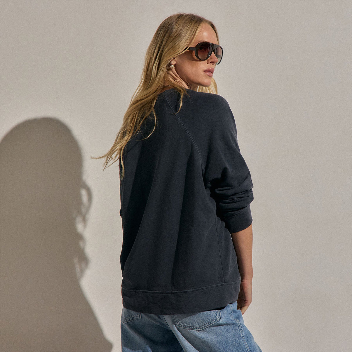 Vintage French Terry Relaxed Sweatshirt in Blue Noir Pigment | James Perse Los Angeles