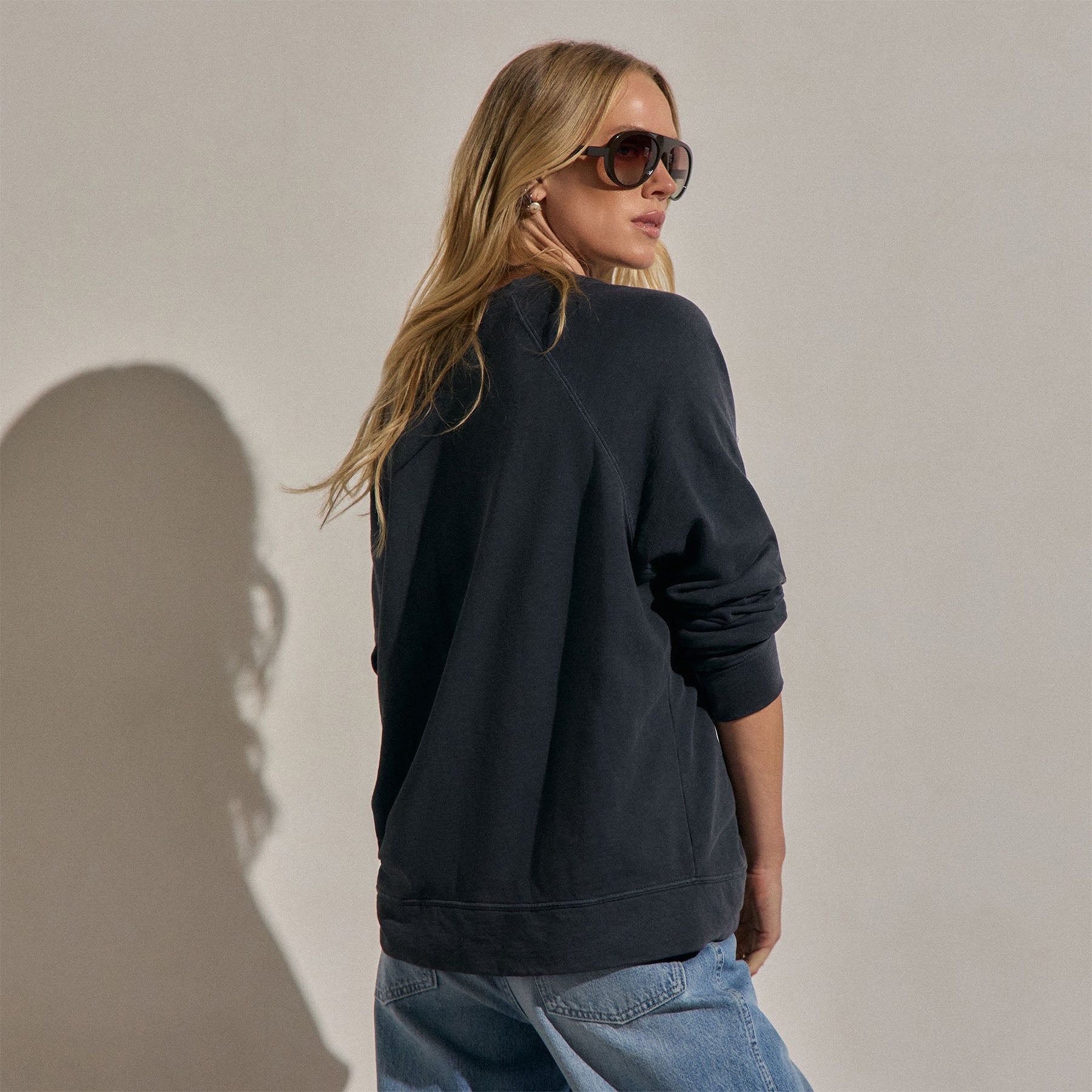 Vintage French Terry Relaxed Sweatshirt in Blue Noir Pigment | James Perse Los Angeles