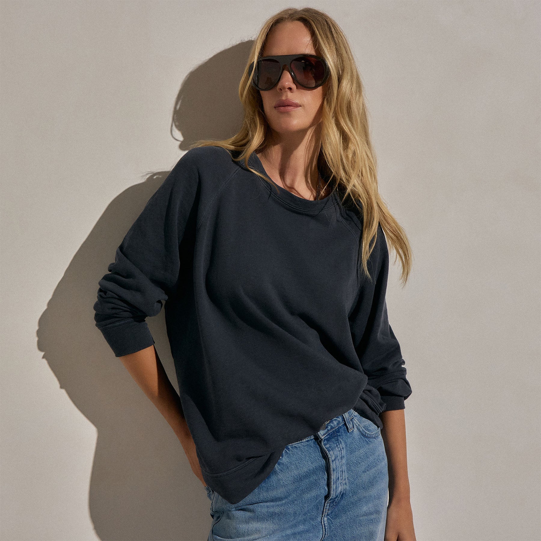 Vintage French Terry Relaxed Sweatshirt in Blue Noir Pigment | James Perse Los Angeles