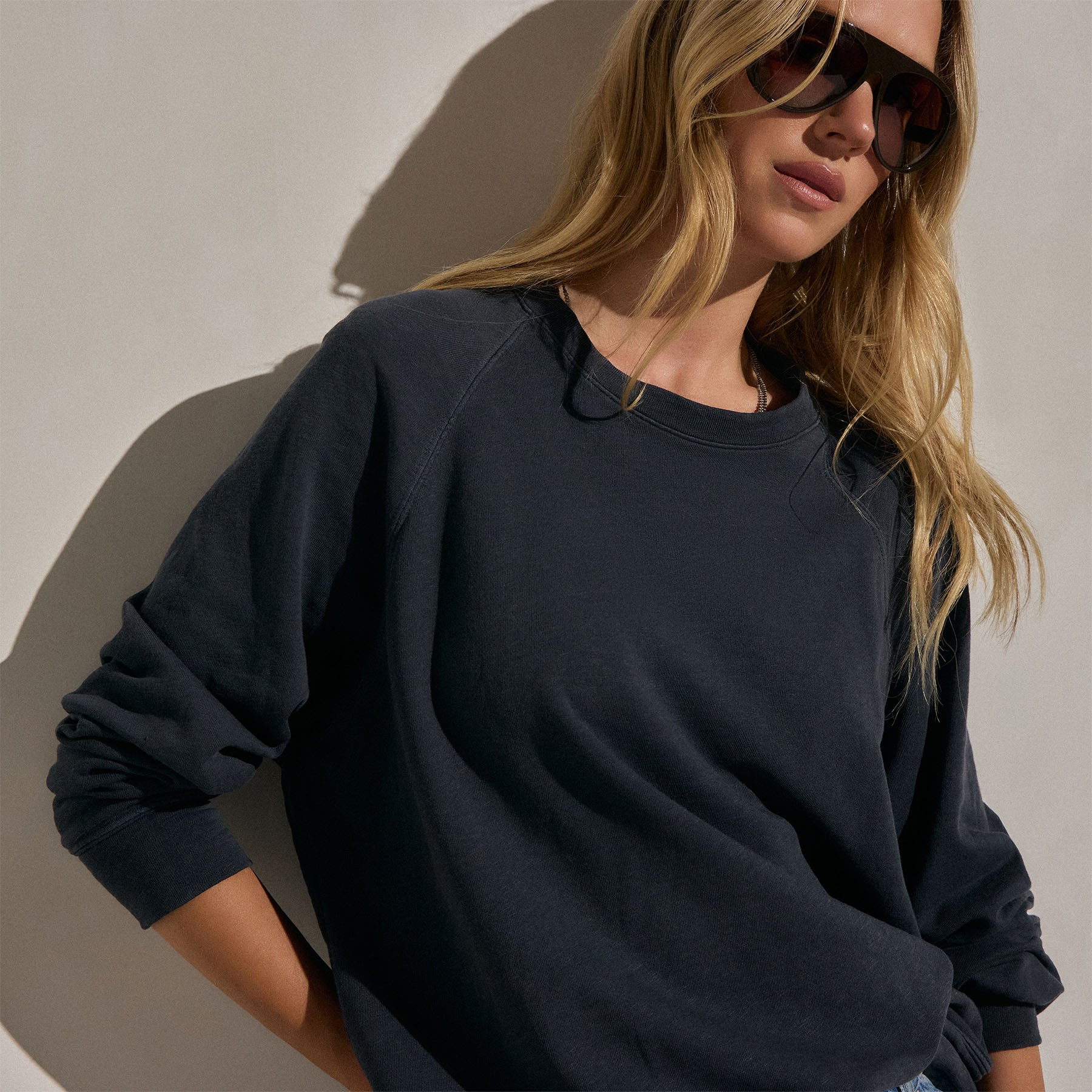 Vintage French Terry Relaxed Sweatshirt in Blue Noir Pigment | James Perse Los Angeles