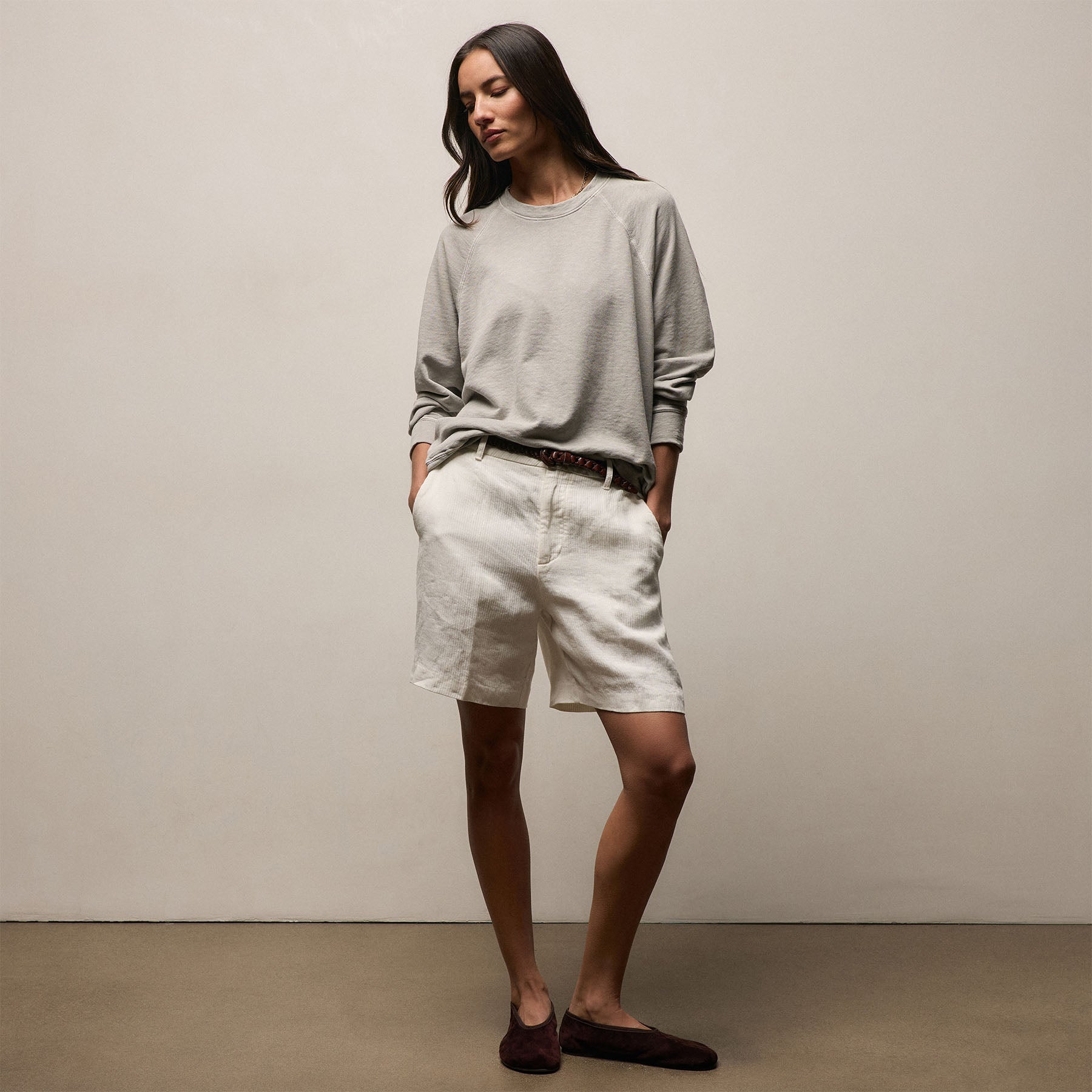 Vintage French Terry Relaxed Sweatshirt in Fog Pigment | James Perse Los Angeles