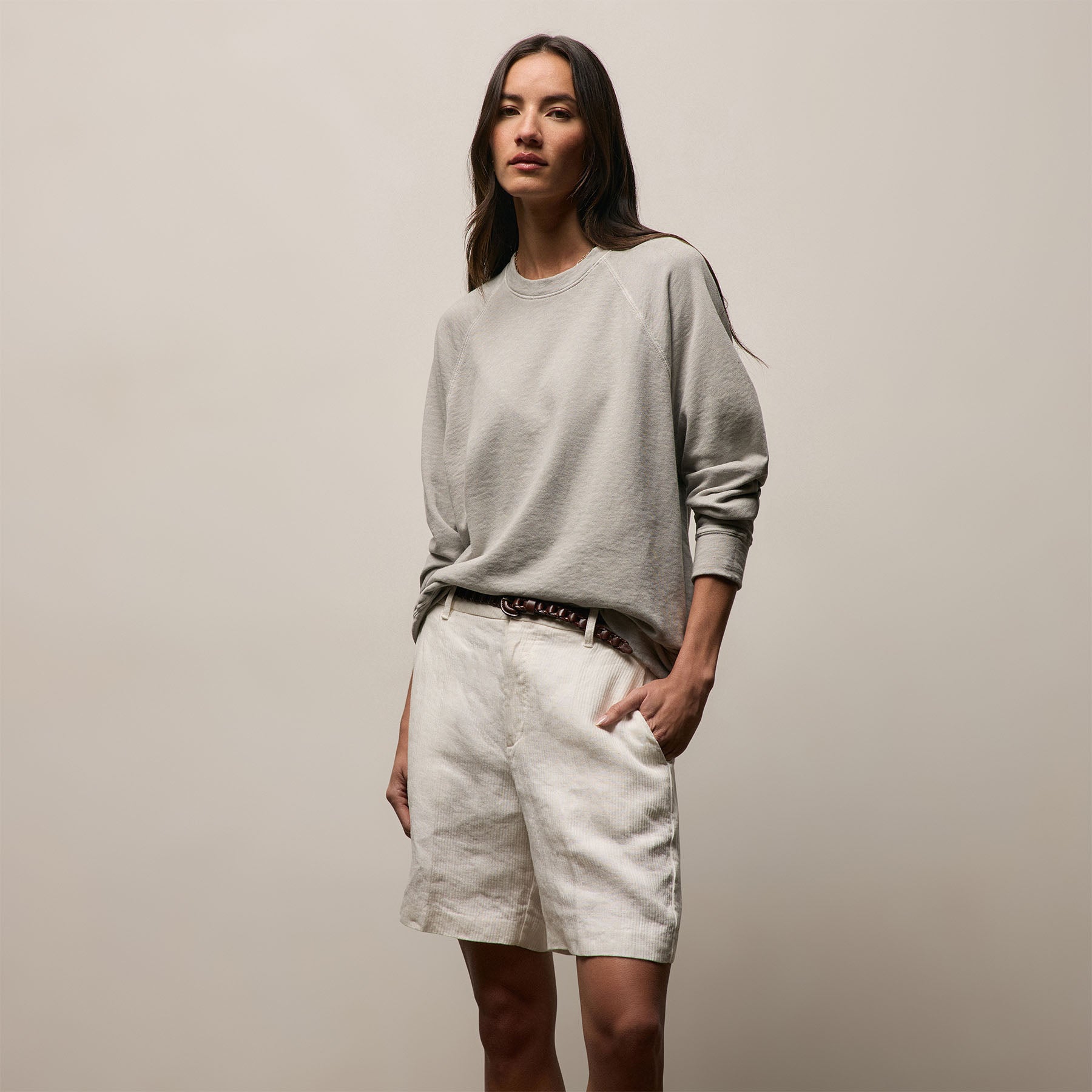 Vintage French Terry Relaxed Sweatshirt in Fog Pigment | James Perse Los Angeles