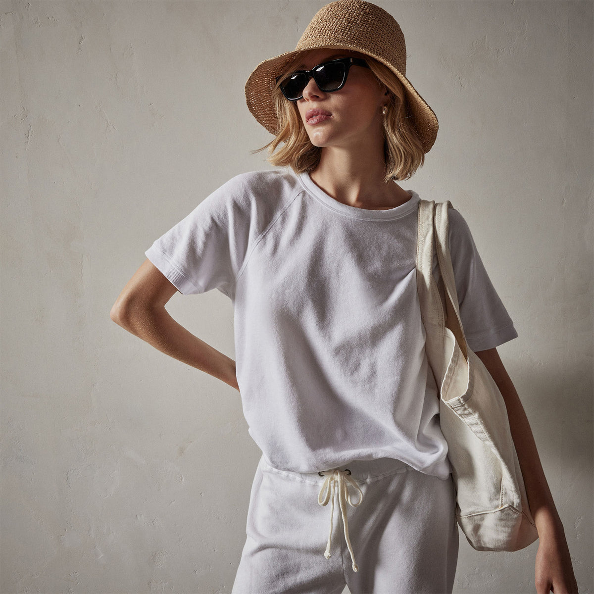 Short Sleeve Sweat Top in White | James Perse Los Angeles