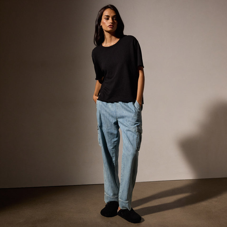 French Terry  Boxy Short Sleeve Tee in Black | James Perse Los Angeles