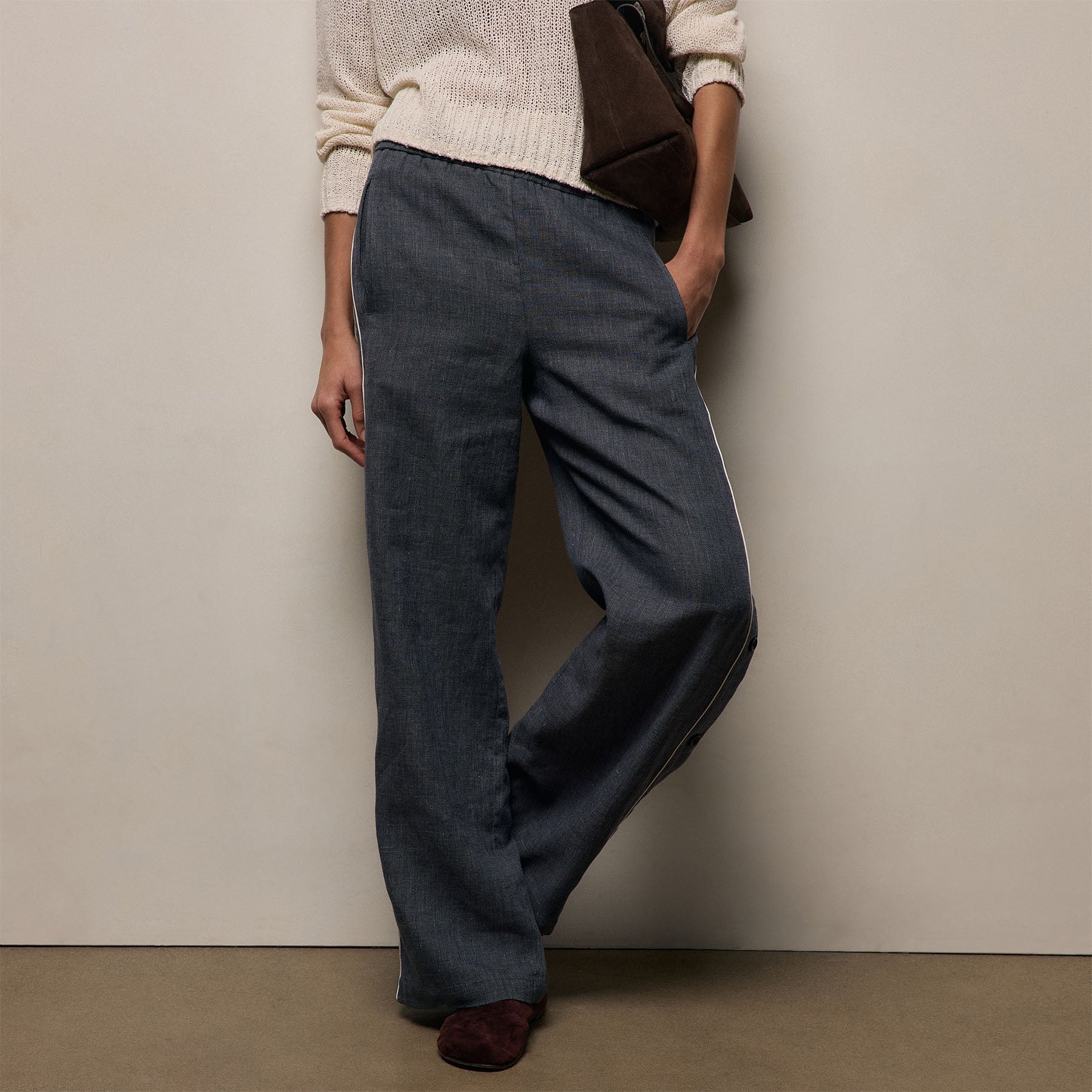 Linen Cotton Track Pant in Heather Navy | James Perse Los Angeles