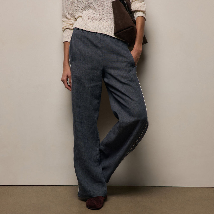 Linen Cotton Track Pant in Heather Navy | James Perse Los Angeles