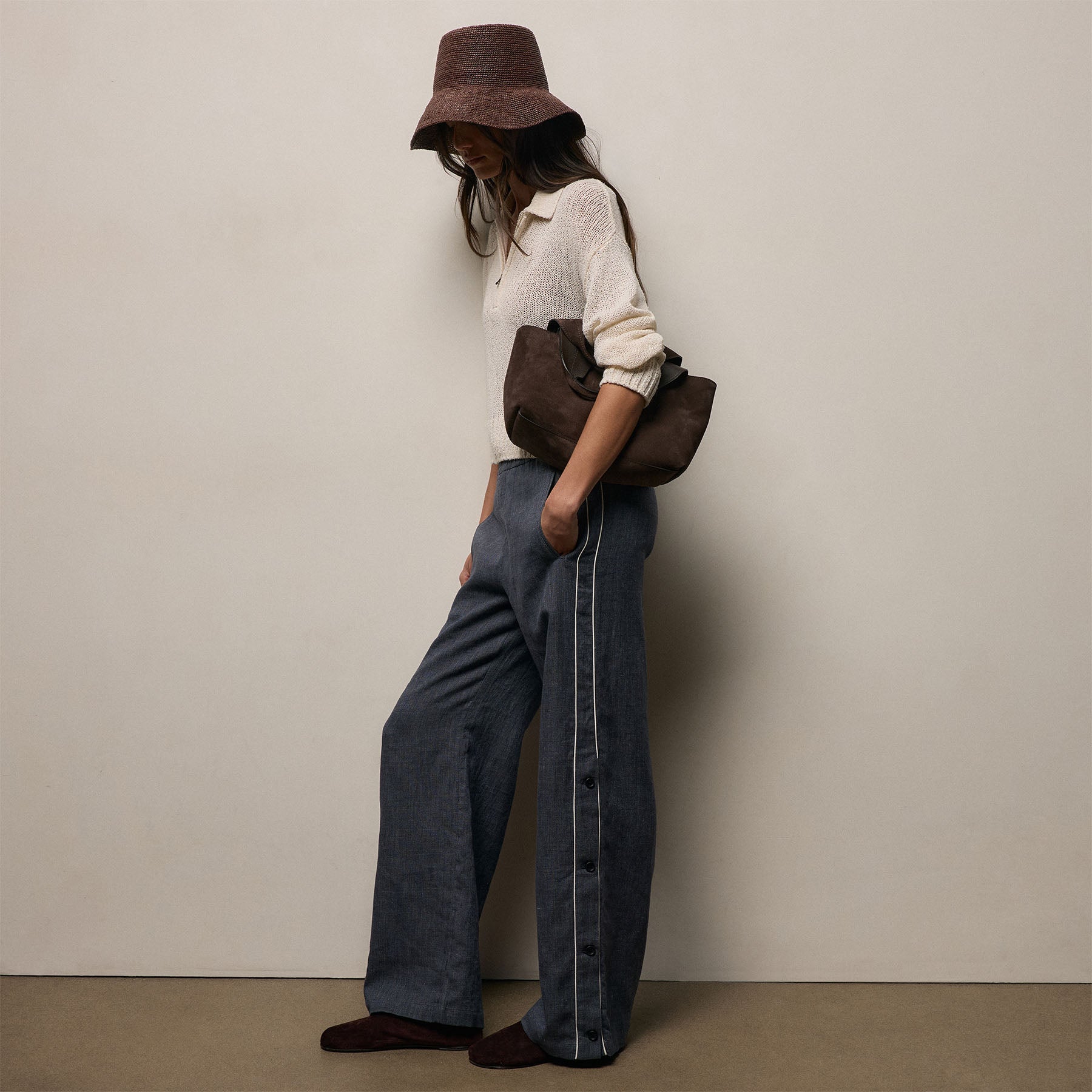 Linen Cotton Track Pant in Heather Navy | James Perse Los Angeles
