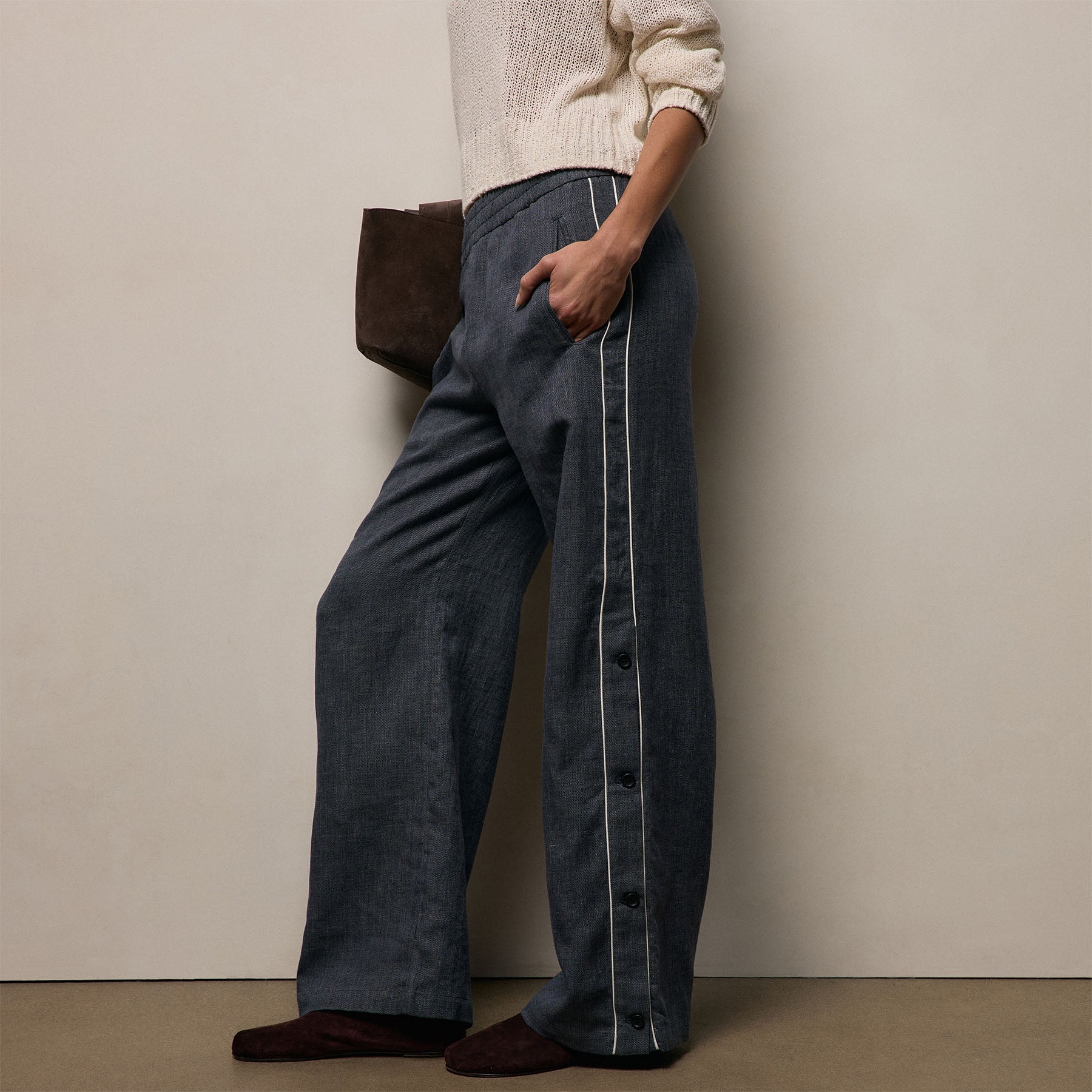 Linen Cotton Track Pant in Heather Navy | James Perse Los Angeles