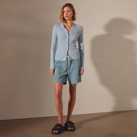 Stretch Linen Ribbed Cardigan in Bleached Blue | James Perse Los Angeles