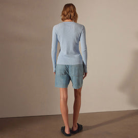 Stretch Linen Ribbed Cardigan in Bleached Blue | James Perse Los Angeles