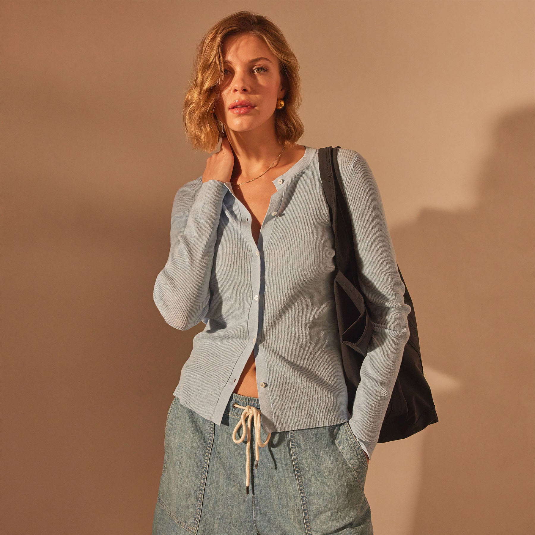 Stretch Linen Ribbed Cardigan