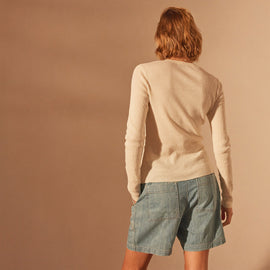 Stretch Linen Ribbed Cardigan in Canvas | James Perse Los Angeles