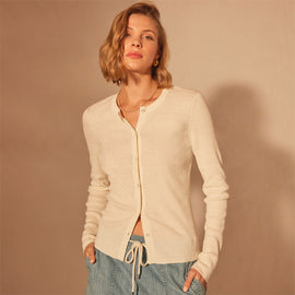 Stretch Linen Ribbed Cardigan in Canvas | James Perse Los Angeles