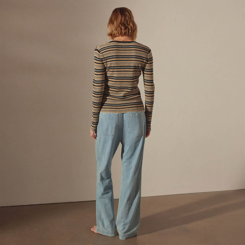 Stretch Linen Ribbed VinNeck in Black Stripe | James Perse Los Angeles
