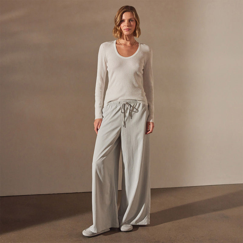 Stretch Linen Ribbed U Neck in White | James Perse Los Angeles