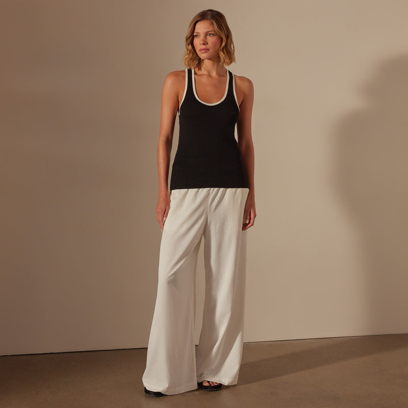 Stretch Linen Ribbed Tank in Black/White | James Perse Los Angeles