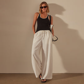 Stretch Linen Ribbed Tank in Black/White | James Perse Los Angeles