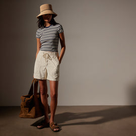 Stretch Linen Ribbed Tee in Canvas/Navy Stripe | James Perse Los Angeles