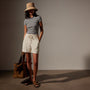 Stretch Linen Ribbed Tee in Canvas/Navy Stripe | James Perse Los Angeles