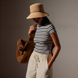 Stretch Linen Ribbed Tee in Canvas/Navy Stripe | James Perse Los Angeles